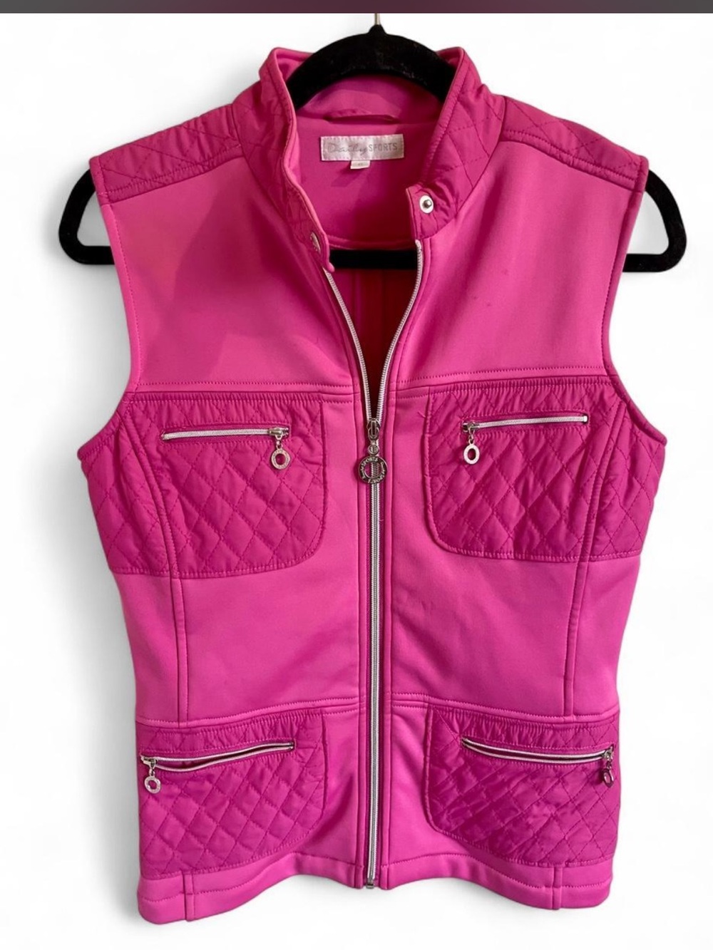 Daily Sports Bright Pink Quilted Full-Zip Golf Vest Size